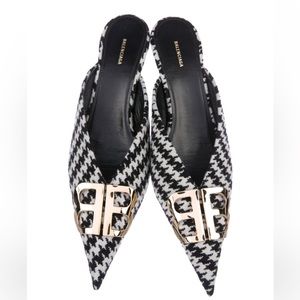 Balenciaga Embellished Houndstooth Mules